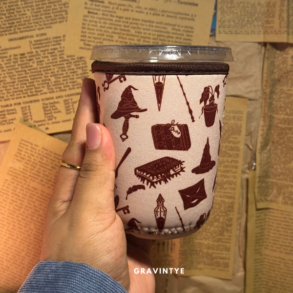COFFEE CUP COVER BACK TO HOGWARTS BROWN