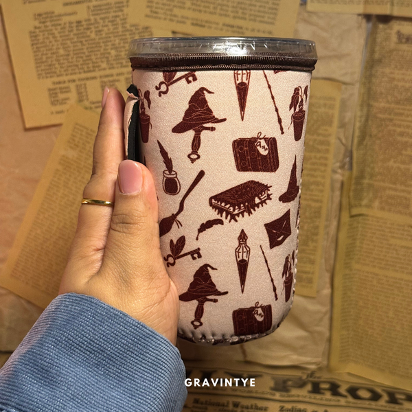 COFFEE CUP COVER BACK TO HOGWARTS BROWN