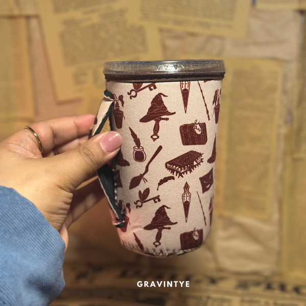 COFFEE CUP COVER BACK TO HOGWARTS BROWN